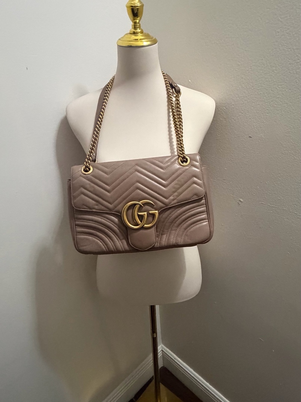 Gucci Double G Medium Marmont Shoulder Bag in Taupe